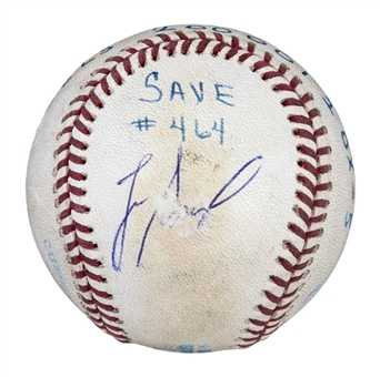 1995 Lee Smith Game Used/Signed Career Save #464 Baseball Used on 8/19/95 (Smith LOA)